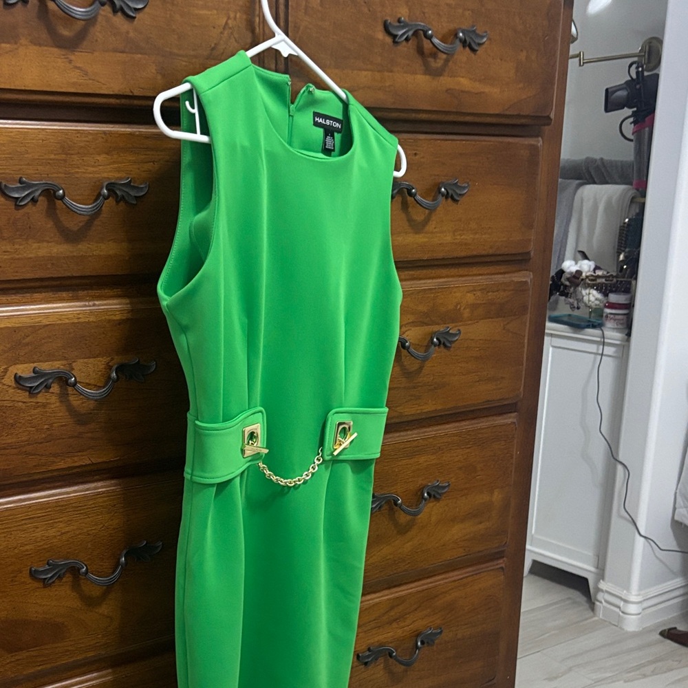 H by Halston Green Midi Dress with Gold Accents